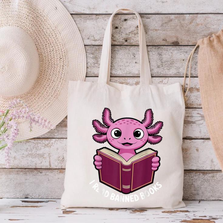 I Read Banned Books Axolotl Reading Canvas Tote Bag