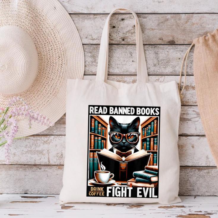Read Banned Books Drink Coffee Fight Evil Book Reader Lovers Canvas Tote Bag