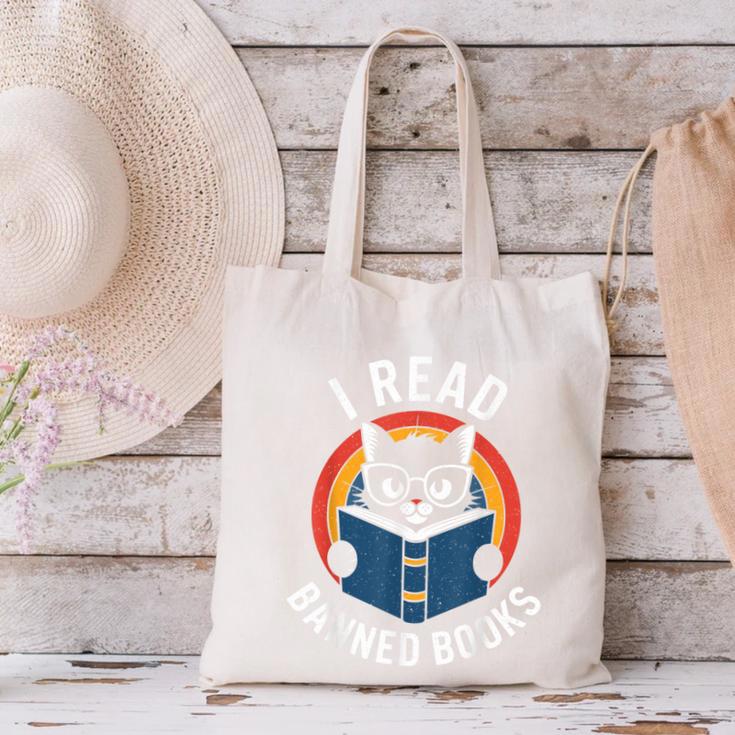 I Read Banned Books For Men Women Cat Banned Books Canvas Tote Bag