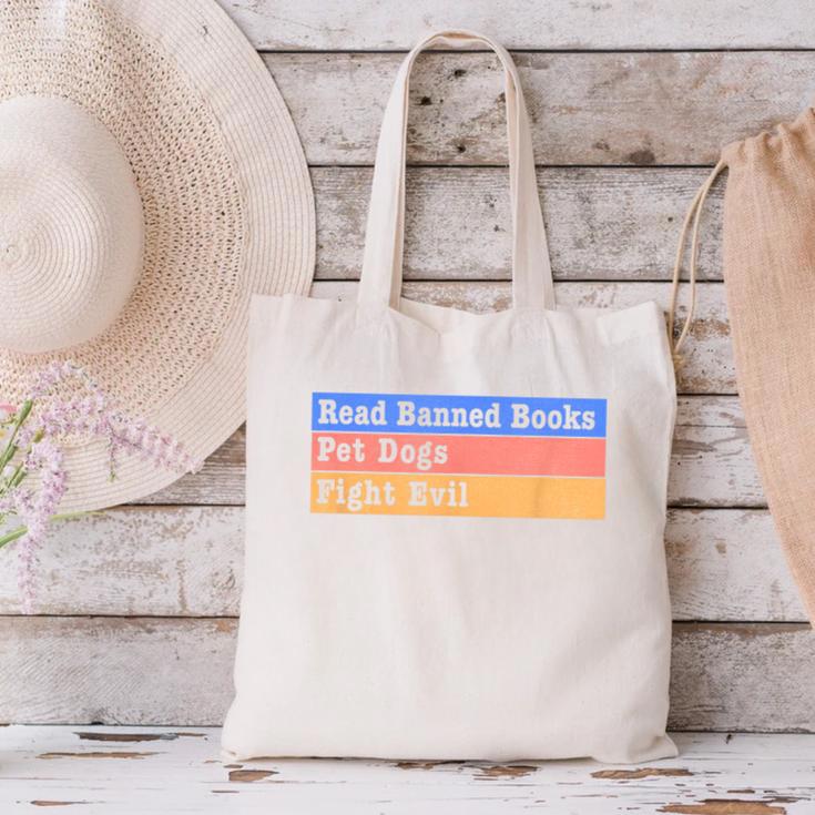 Read Banned Books Pet Dogs Fight Evil Canvas Tote Bag Read Banned Books Pet Dogs Fight Evil Canvas Tote Bag