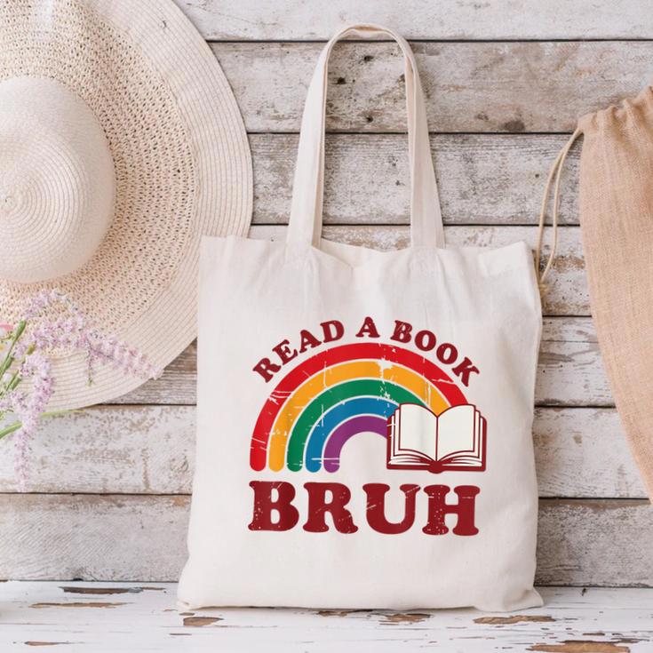 Read A Book Bruh Rainbow Vintage Reading Library Student Canvas Tote Bag