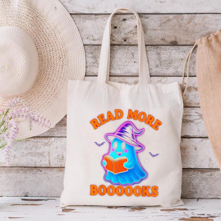 Read More Books Halloween Book Cute Ghost Reading Teaching Canvas Tote Bag