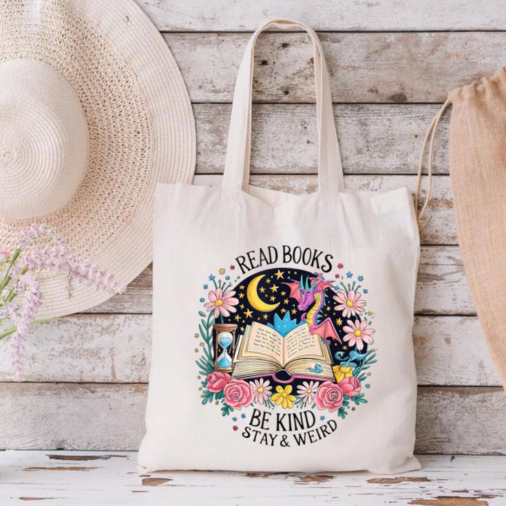 Read Books Be Kind Stay Weird Dragon Canvas Tote Bag