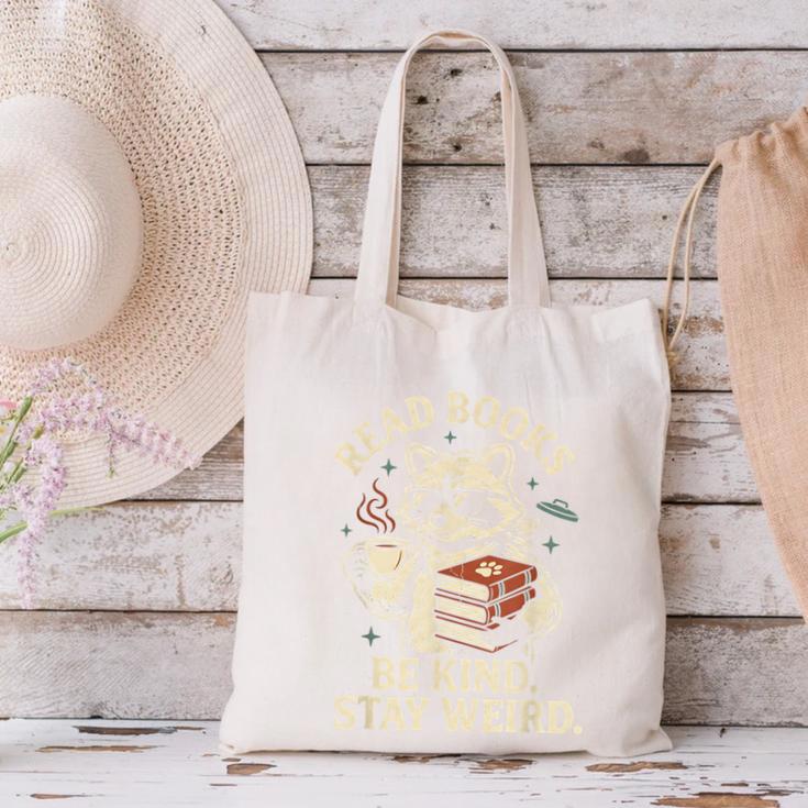 Read Books Be Kind Stay Weird Raccoon Coffee Lover Reading Canvas Tote Bag Read Books Be Kind Stay Weird Raccoon Coffee Lover Reading Canvas Tote Bag