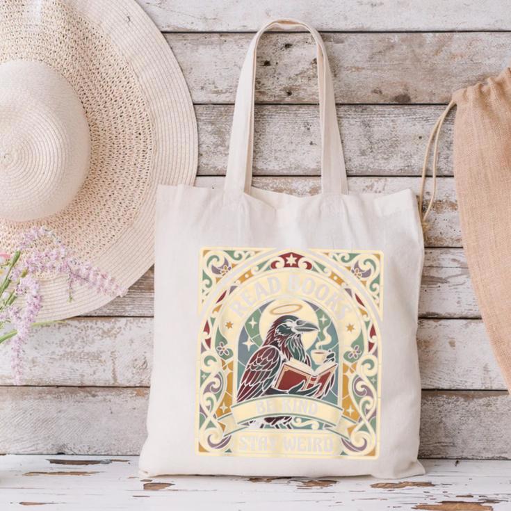 Read Books Be Kind Stay Weird Raven Tarot Reading Coffee Canvas Tote Bag Read Books Be Kind Stay Weird Raven Tarot Reading Coffee Canvas Tote Bag