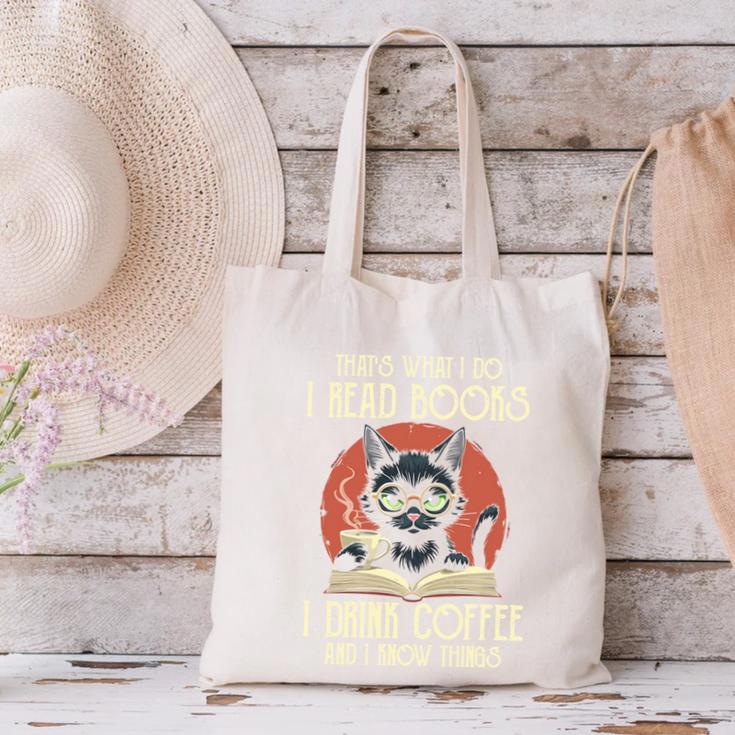 i Read Books And i Know Things Cat Reading Cat Coffee Books Canvas Tote Bag