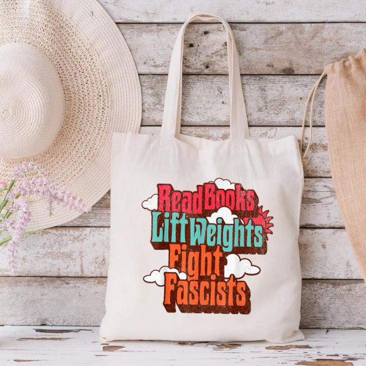 Read Books Lift Weights Fight Fascists Reading No Kings Canvas Tote Bag Read Books Lift Weights Fight Fascists Reading No Kings Canvas Tote Bag
