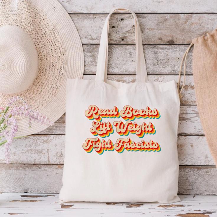 Read Books Lift Weights Fight Fascists Retro Reading Canvas Tote Bag