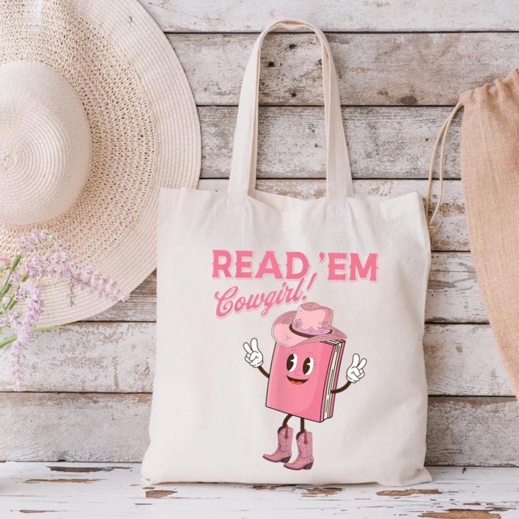 Read 'Em Western Cowgirl Retro Groovy Reading Books Canvas Tote Bag