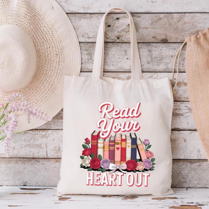Read Your Heart Out Book Lover Reading Enthusiasts Floral Canvas Tote Bag