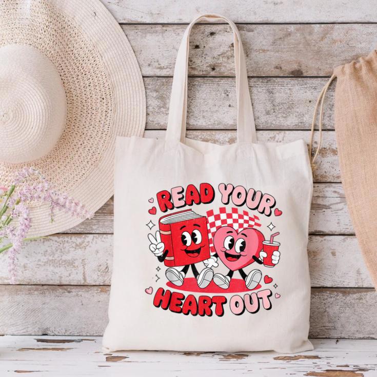 Read Your Heart Out Valentine's Day Retro Teacher Bookish Canvas Tote Bag