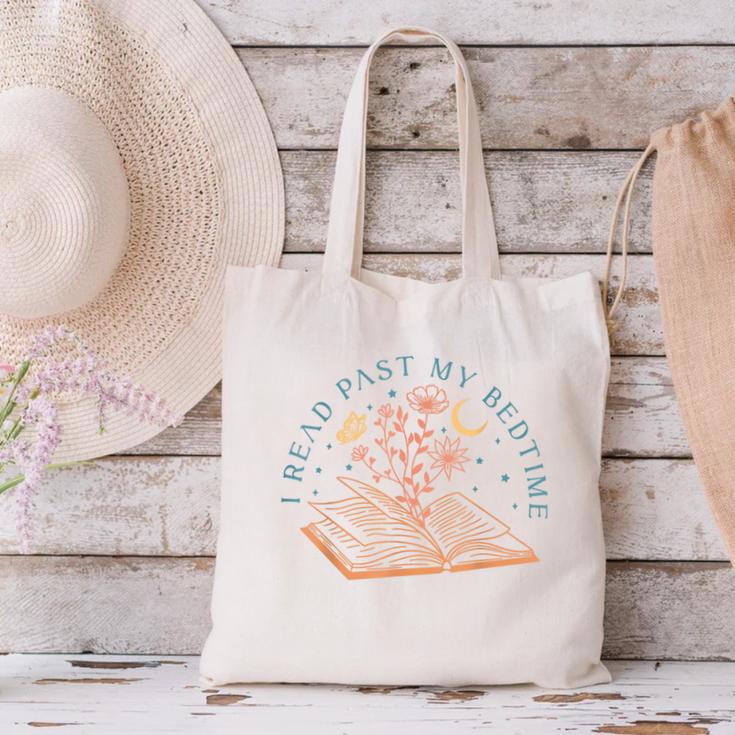 I Read Past My Bedtime Book Flower Butterfly Moon Bookish Canvas Tote Bag