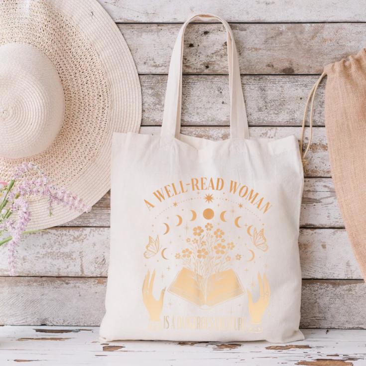 A Well Read Woman Is A Dangerous Creature Reading Book Lover Canvas Tote Bag