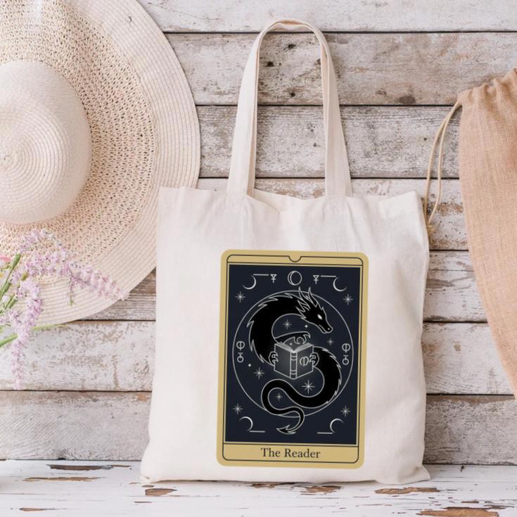 The Reader Tarot Card Mystic Dragon Book Magic Canvas Tote Bag