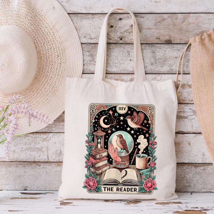 The Reader Tarot Card Shirt Bird Book Lover Bookworm Canvas Tote Bag