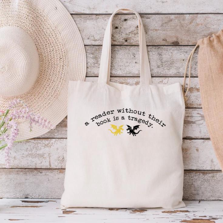 Reader Without a Book Is Tragedy Dragon Bookworm Canvas Tote Bag