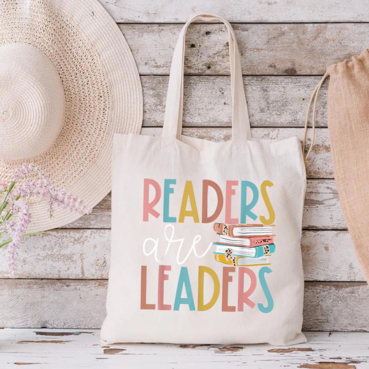 Readers Are Leaders Reading Book Lovers Teacher Women Kids Canvas Tote Bag