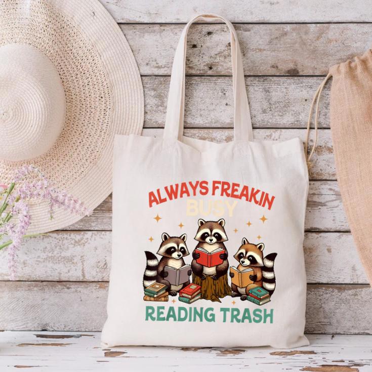 Reading Book Lover Racoon Always Freakin Busy Reading Trash Canvas Tote Bag