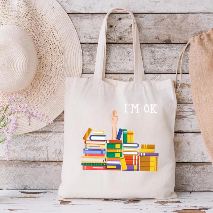 Reading Books Librarian Reader Nerd I'm Ok Teacher Canvas Tote Bag