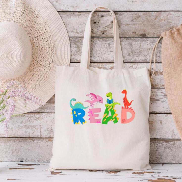 Reading DinosaurRex Dino Book Lover Canvas Tote Bag