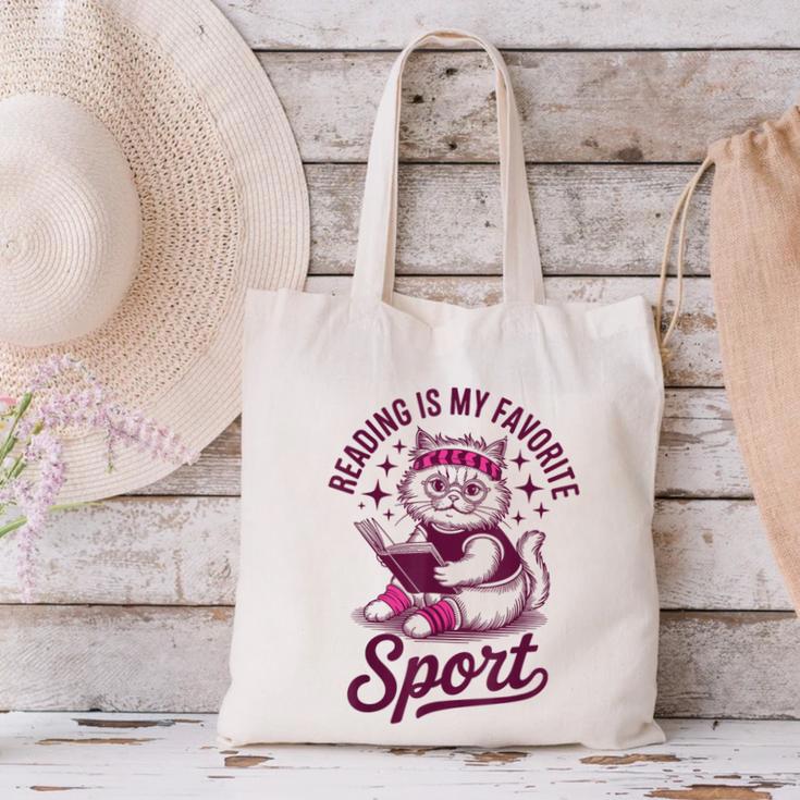 Reading Is My Favorite Sport Cat And Book Lover Women Canvas Tote Bag