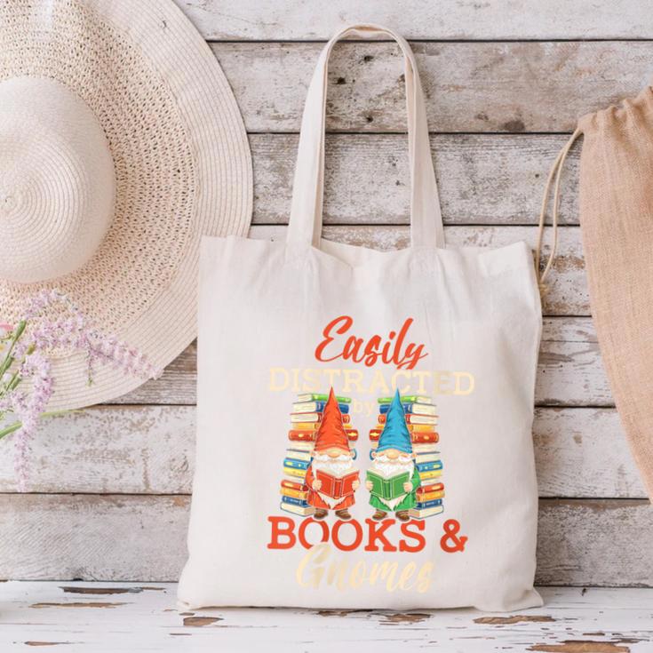 Reading Gnomes Cute Easily Distracted By Books And Gnomes Canvas Tote Bag