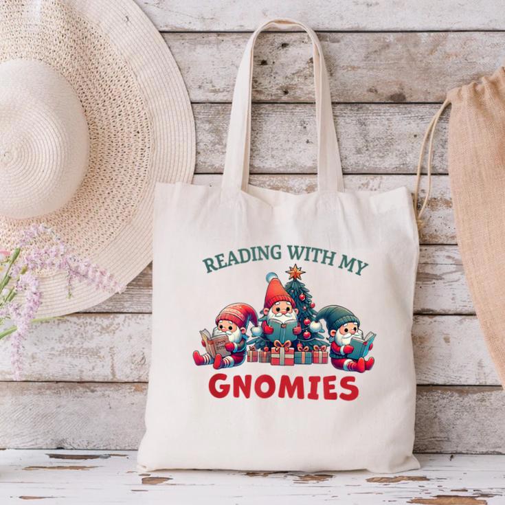 Reading With My Gnomies Reading Book Christmas Canvas Tote Bag
