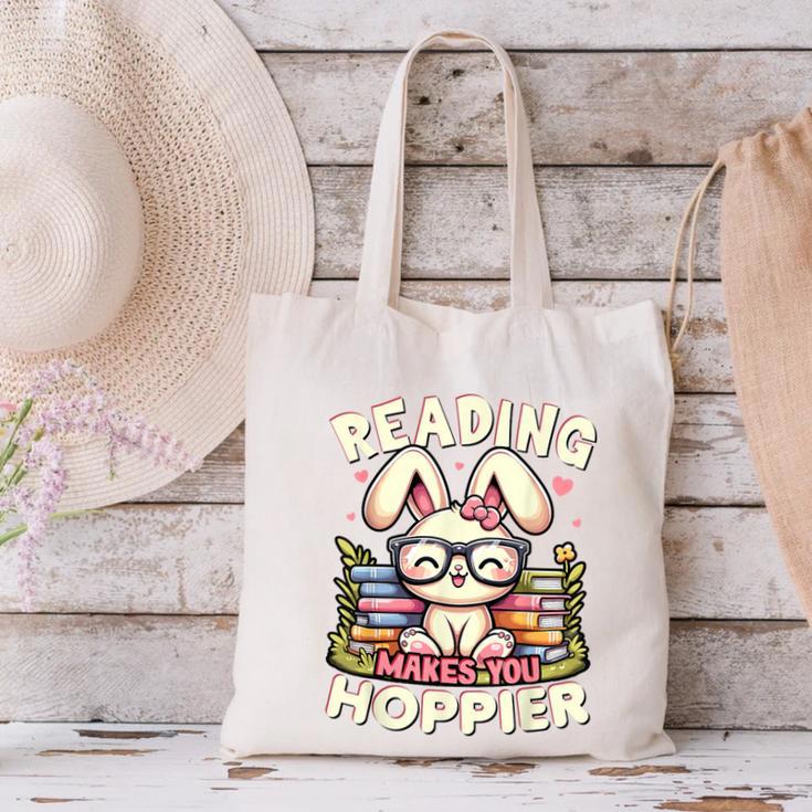 Reading Makes You Hoppier Bunny Book Fans Toddler Kid Canvas Tote Bag Reading Makes You Hoppier Bunny Book Fans Toddler Kid Canvas Tote Bag