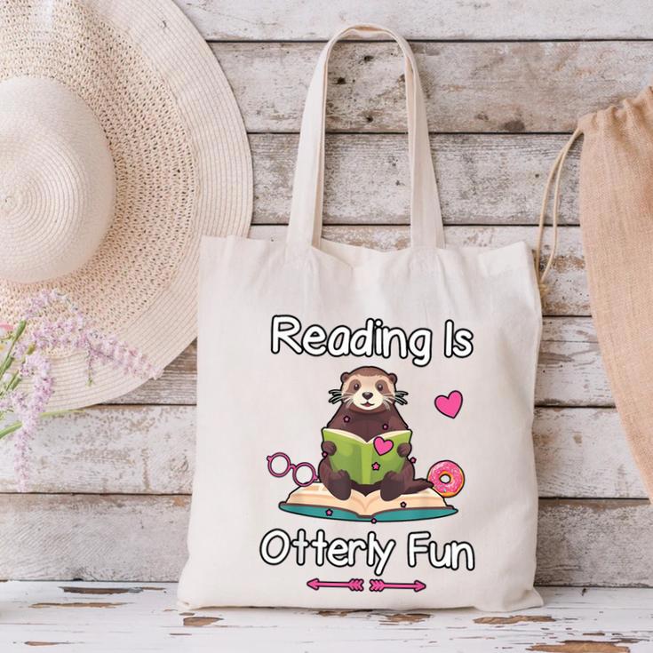 Reading Is Otterly Fun Sea Otter Book Loving Librarian Canvas Tote Bag Reading Is Otterly Fun Sea Otter Book Loving Librarian Canvas Tote Bag