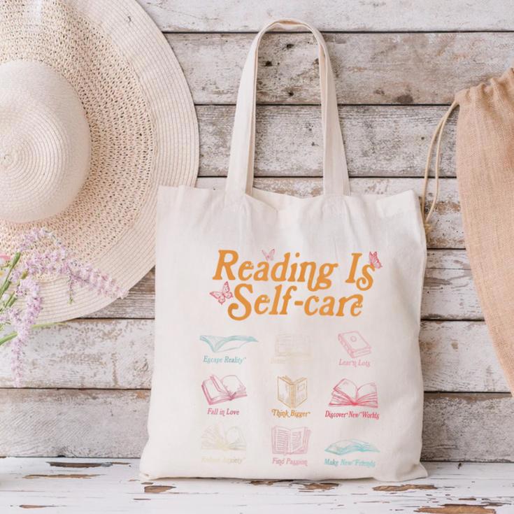 Reading Is Self Care Mental Health Read More Book Canvas Tote Bag