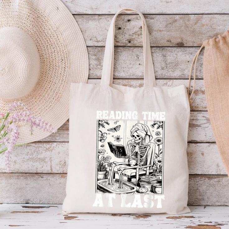 Reading Time At Last Book Lover Introvert Skeleton Reading Canvas Tote Bag Reading Time At Last Book Lover Introvert Skeleton Reading Canvas Tote Bag