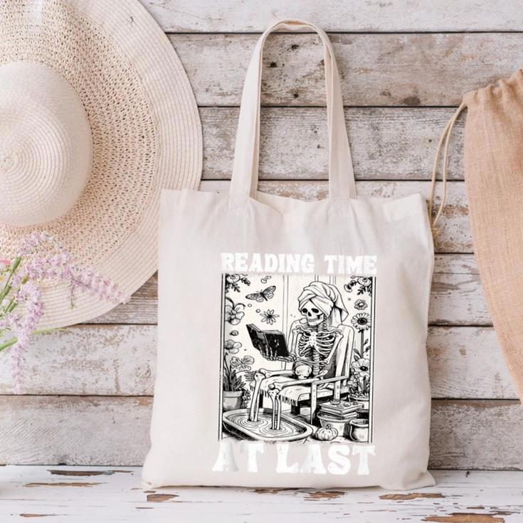 Reading Time At Last Book Lover Introvert Skeleton Reading Canvas Tote Bag