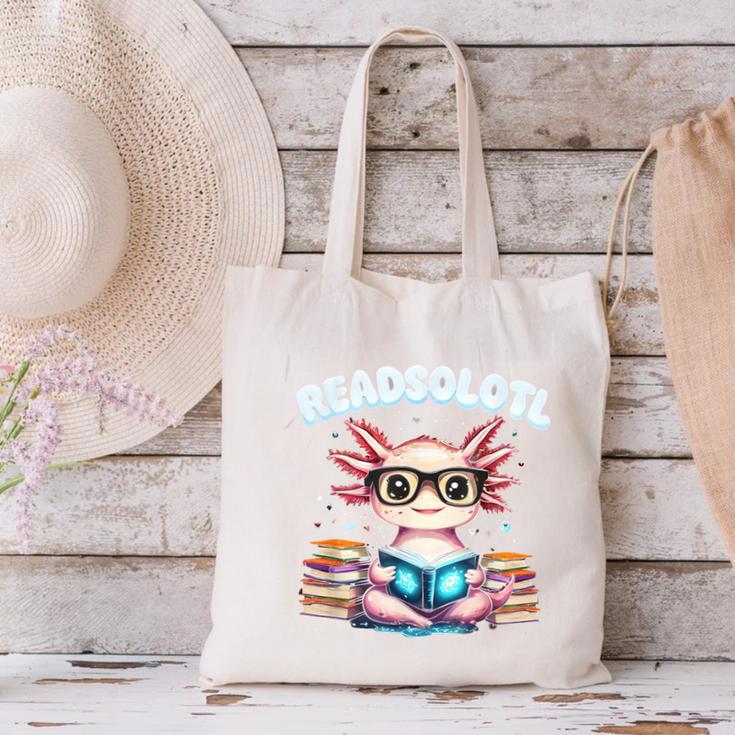 Readsolotl Pink Kawaii Axolotl Read Book Lover Reading Canvas Tote Bag