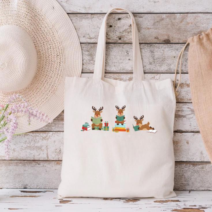 Reindeer Reading Books Christmas Library Classroom Canvas Tote Bag Reindeer Reading Books Christmas Library Classroom Canvas Tote Bag