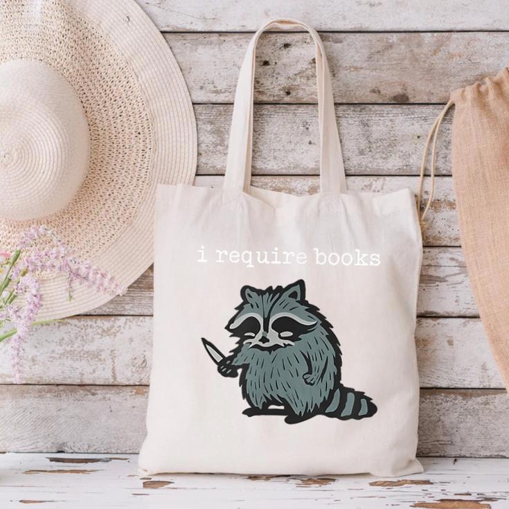 i Require Books Raccoon Canvas Tote Bag