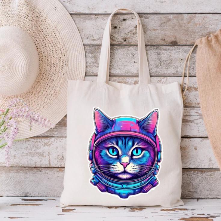 Retro 80s Cat In Space Suit Nostalgia Cat Vintage Astronaut Canvas Tote Bag