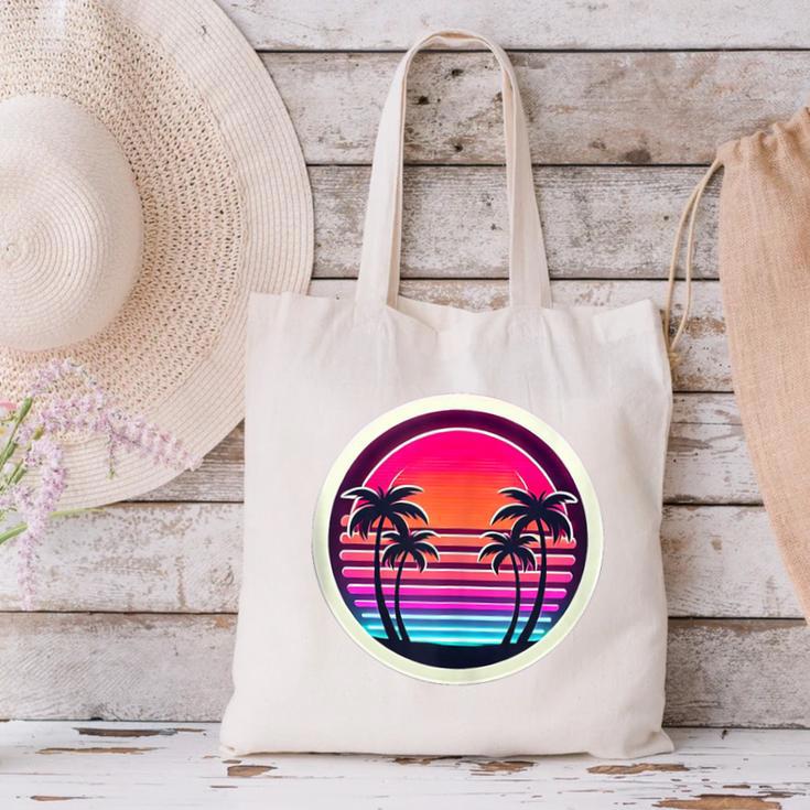 Retro 80s Synthwave Sunset & Palm Trees Retro Nostalgia 80s Canvas Tote Bag