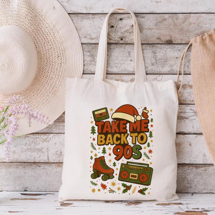 Retro 90s 80s Baby Christmas Holiday Nostalgia Canvas Tote Bag Retro 90s 80s Baby Christmas Holiday Nostalgia Canvas Tote Bag