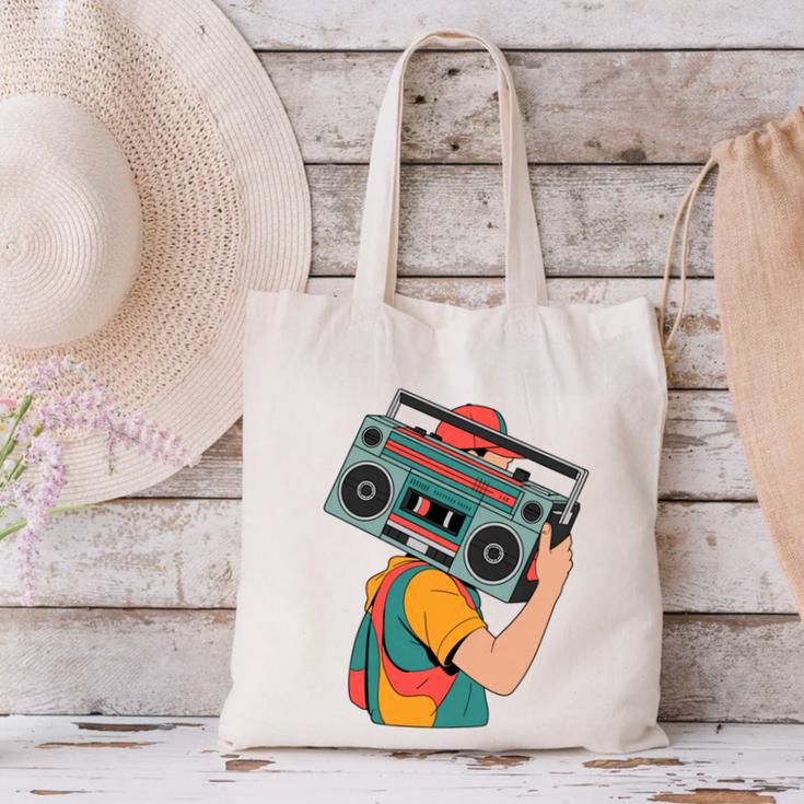 Retro 90s Boombox Nostalgia Party For Music Lovers Men Women Canvas Tote Bag