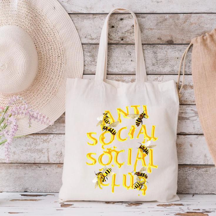 Retro Anti Social Club Bees Introvert Women Men Canvas Tote Bag