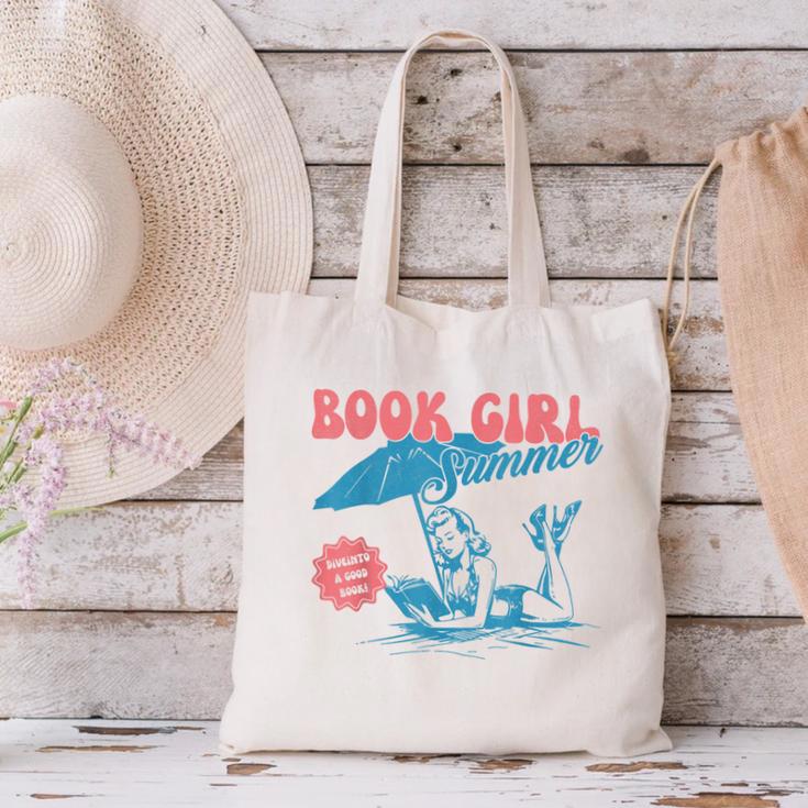 Retro Book Girl Summer Beach Vacation For Book Lover Canvas Tote Bag
