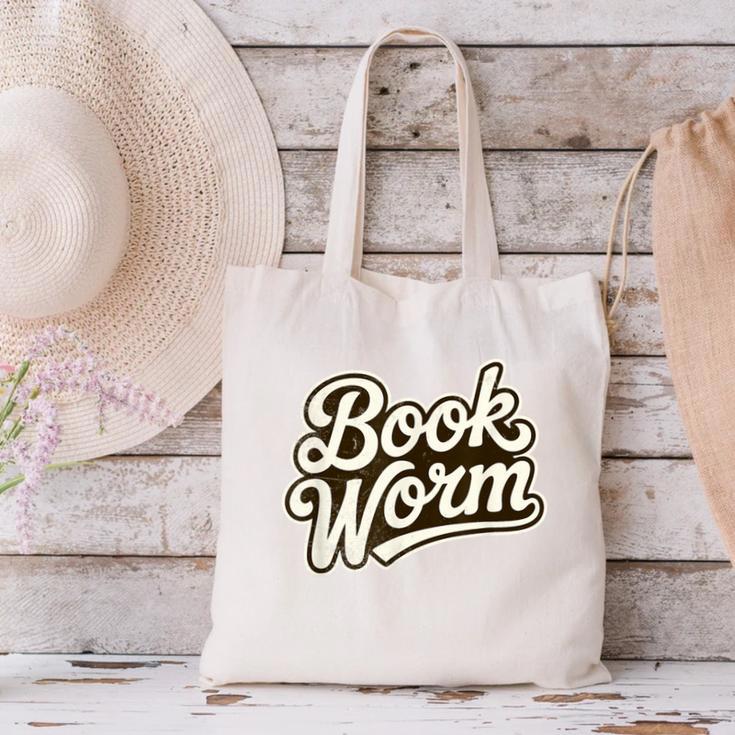 Retro Book Worm Reading For Book Lovers Canvas Tote Bag Retro Book Worm Reading For Book Lovers Canvas Tote Bag