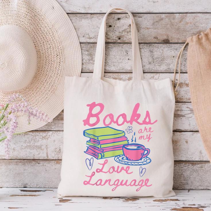 Retro Books Are My Love Language Valentine Book Lovers Canvas Tote Bag