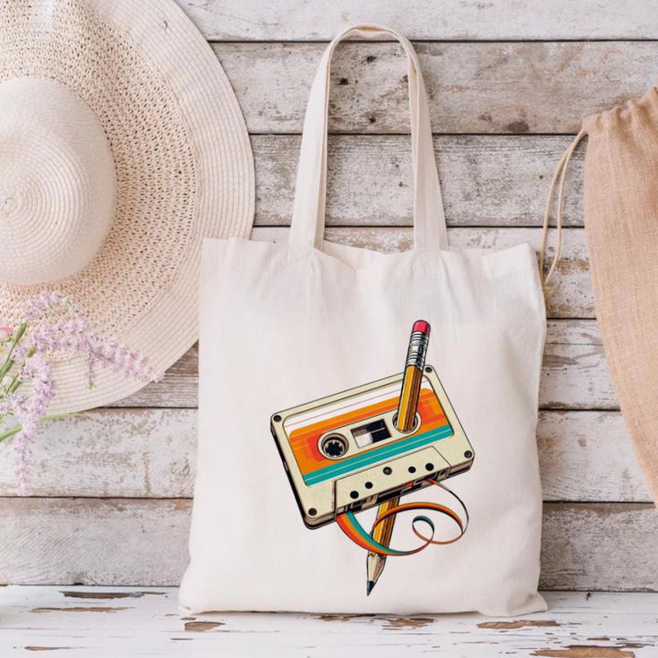 Retro Cassette Tape & Pencil Rewind Nostalgia Party 80s 90s Canvas Tote Bag