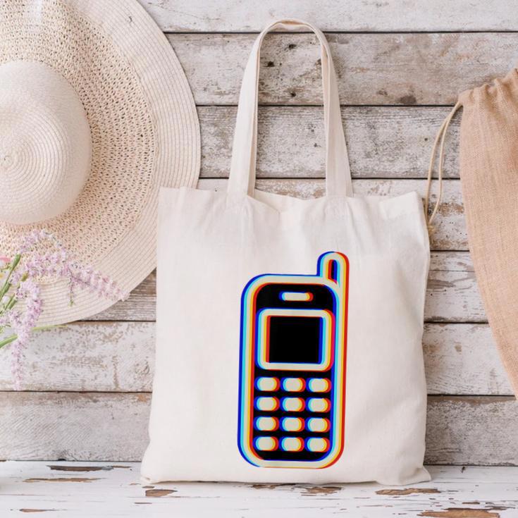 Retro Cell Vintage Mobile Phone 90s Nostalgia Vaporwave Fun Canvas Tote Bag
