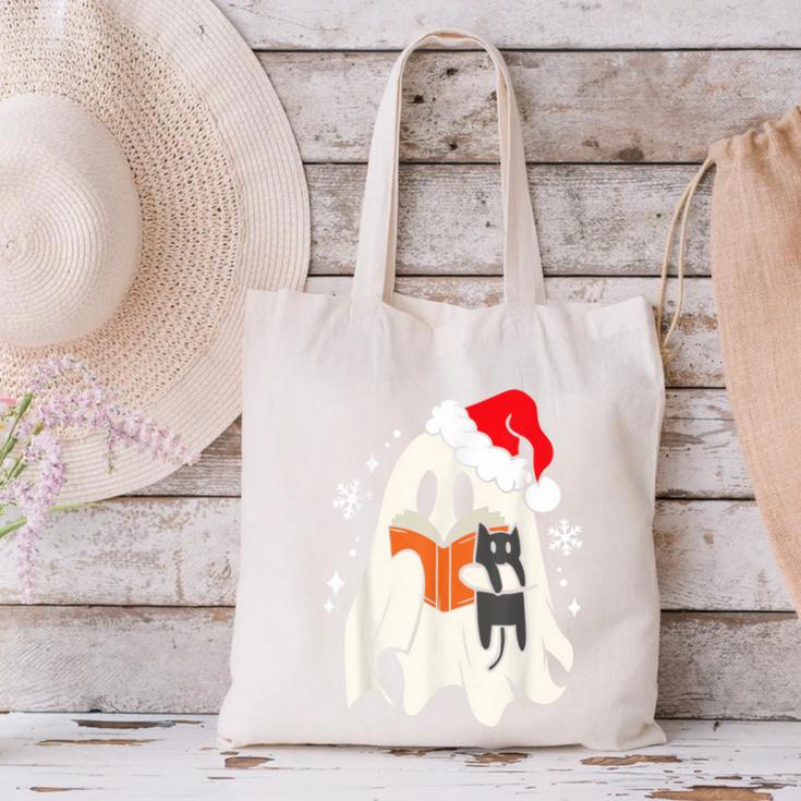 Retro Ghost Reading Book With Cat Bookish Club Christmas Men Women Kids Canvas Tote Bag