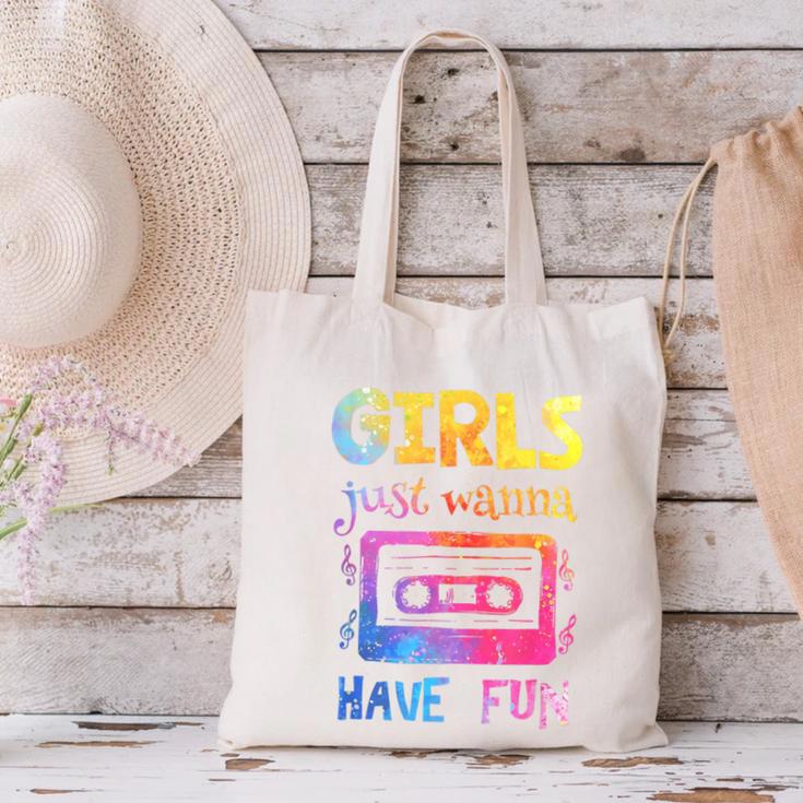 Retro Girls Just Wanna Have Fun Nostalgia 1980s 80's Premium Tri-Blend Canvas Tote Bag