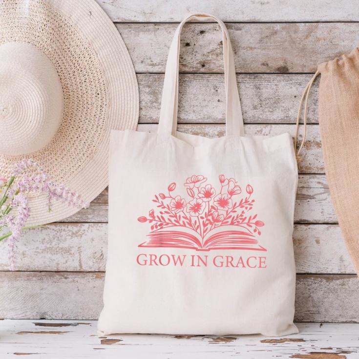 Retro Grow In Grace Wildflower Book Christian Bible Verse Canvas Tote Bag Retro Grow In Grace Wildflower Book Christian Bible Verse Canvas Tote Bag