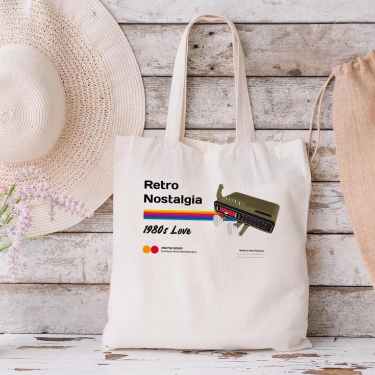Retro Nostalgia 1980s Love Graphic Premium Tri-Blend Canvas Tote Bag