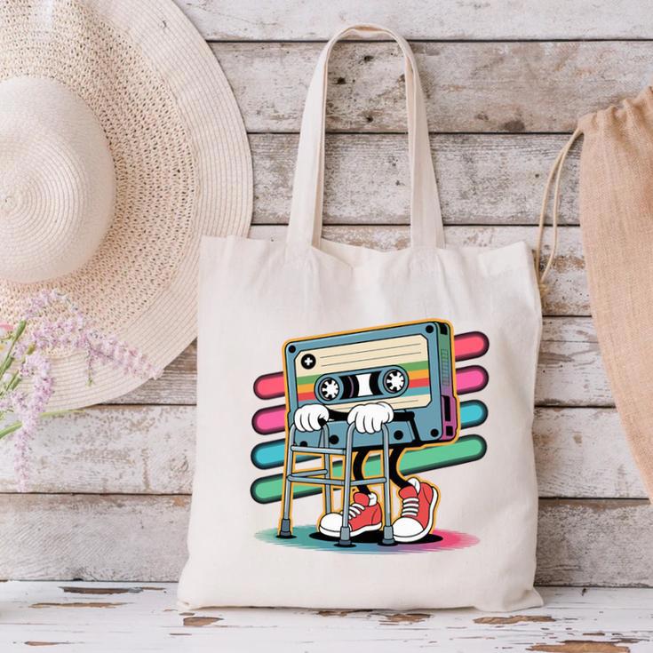 Retro Old Cassette Tape Cartoon With Walker Nostalgia Premium Tri-Blend Canvas Tote Bag
